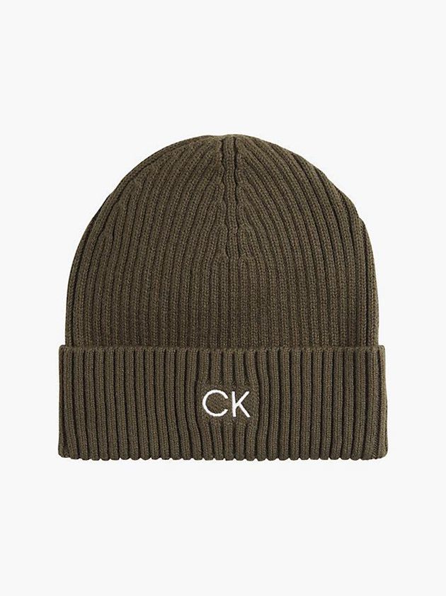 Calvin Klein USA Organic Cotton Blend Mens Beanie Olive 9137542-IX